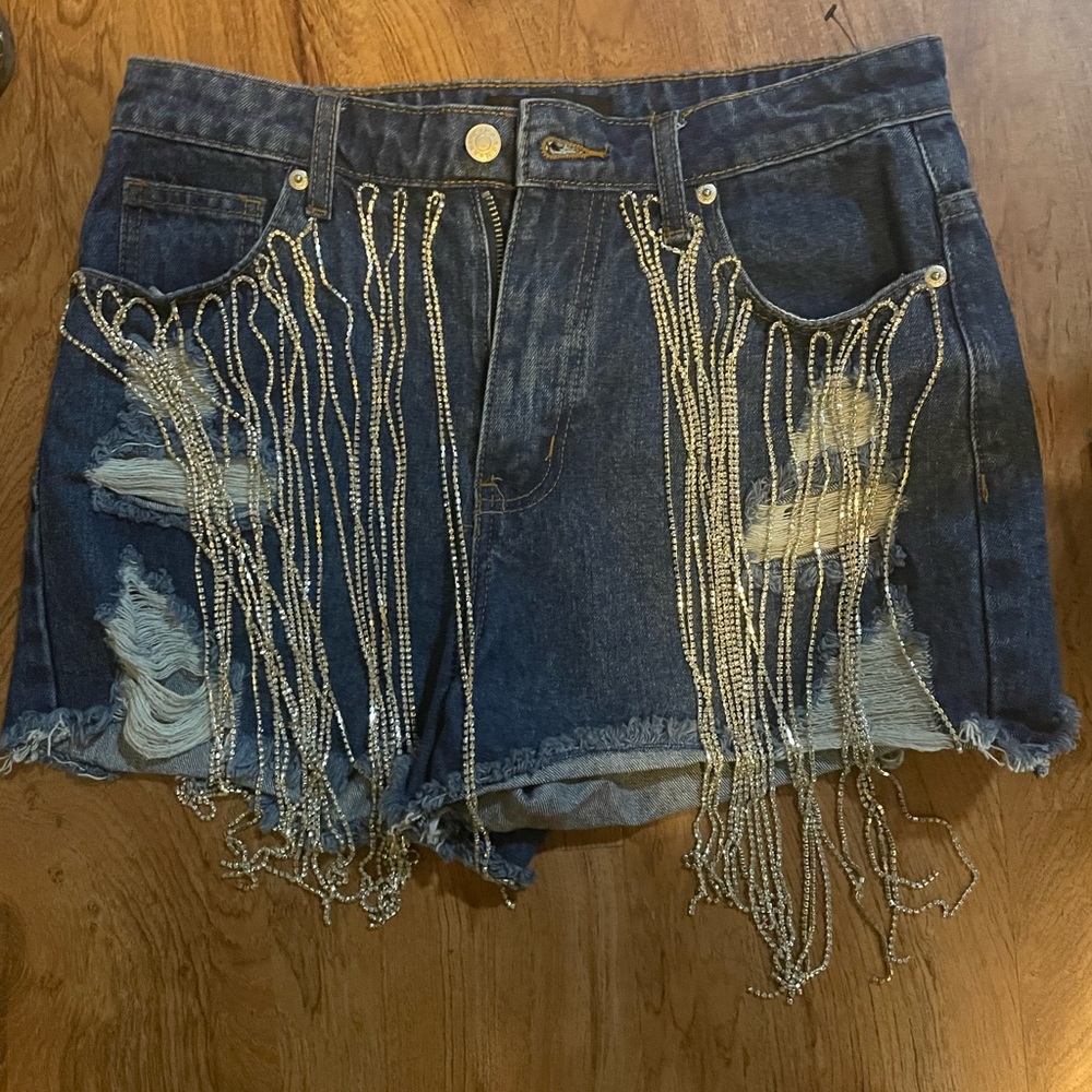 Akira Denim Shorts Rhinestones Embellishments Bling Size L Large